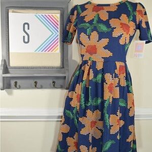 LuLaRoe Amelia Dress - Blue and Yellow Floral Midi Dress